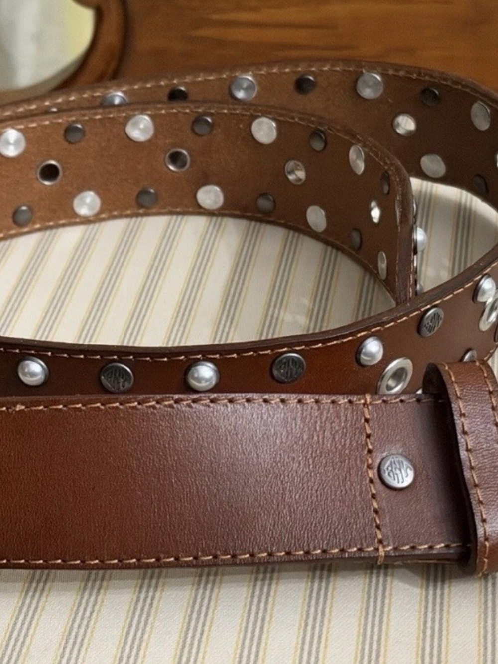 The Brigade Brown Studded with pearls Leather Belt